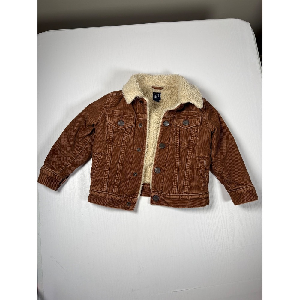 Baby Gap Toddler Kids Sable Brown Corduroy Sherpa Lined Trucker Jacket 2T 436179